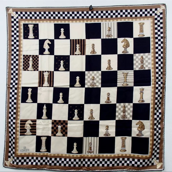 AUTH Fendi FF Logo Chess Pattern Scarf - Picture 3 of 6